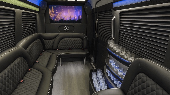 Interior of Houston Party Bus Company's 14 Passenger Sprinter Limousine in Houston