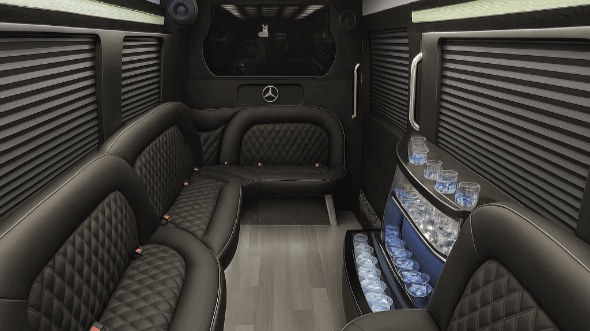 Interior of Sugar Land Party Bus Company's 14 Passenger Sprinter Limousine in Sugar Land