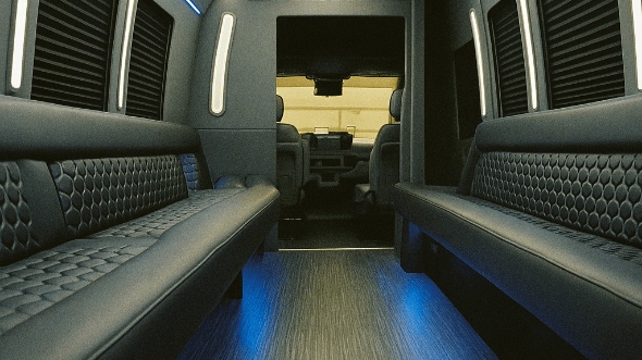 Interior of Kingwood Party Bus Company's 28 Passenger Party Bus in Kingwood