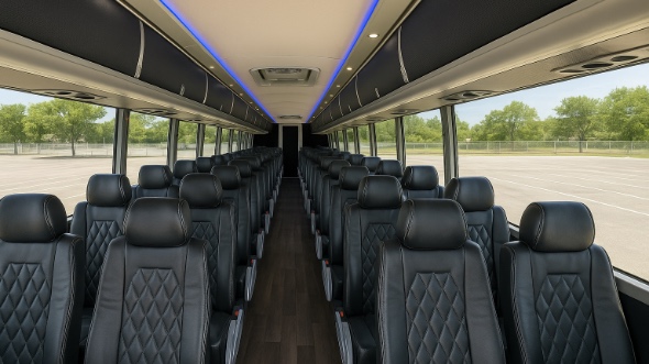 Interior of Pasadena Party Bus Company's 44 Passenger Charter Bus in Pasadena
