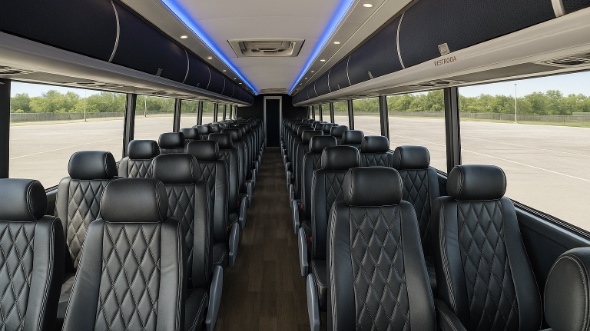 Interior of Pasadena Party Bus Company's 54 Passenger Charter Bus in Pasadena