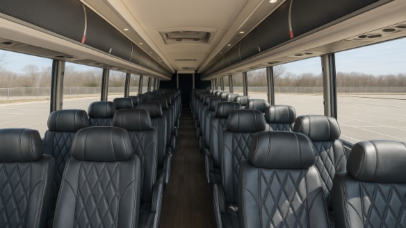 Interior of Pasadena Party Bus Company's 56 Passenger Charter Bus in Pasadena